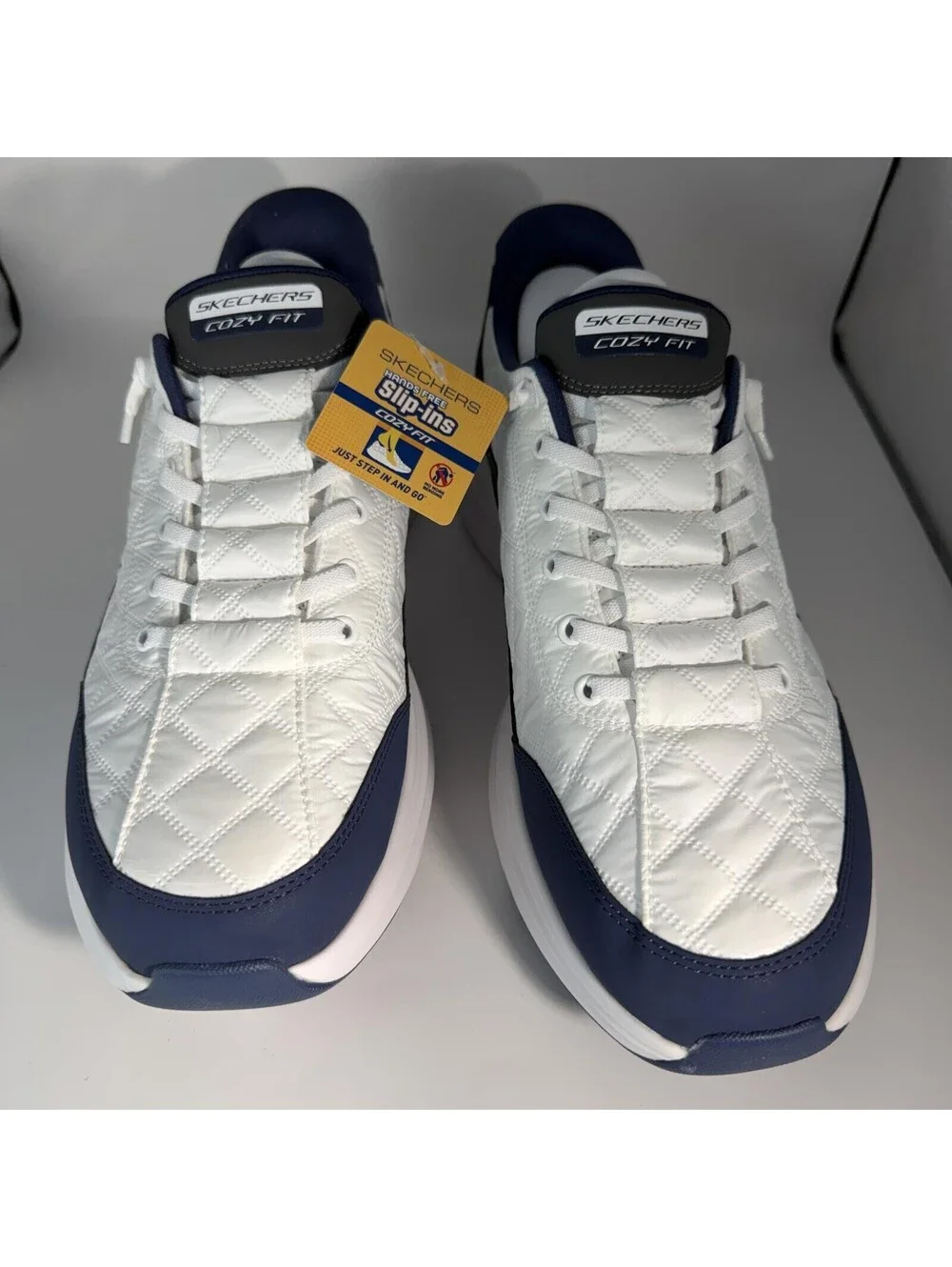 Skechers Slip-Ins Contour Foam Cozy Fit White Navy 232619 WNV Men's Size 12 New